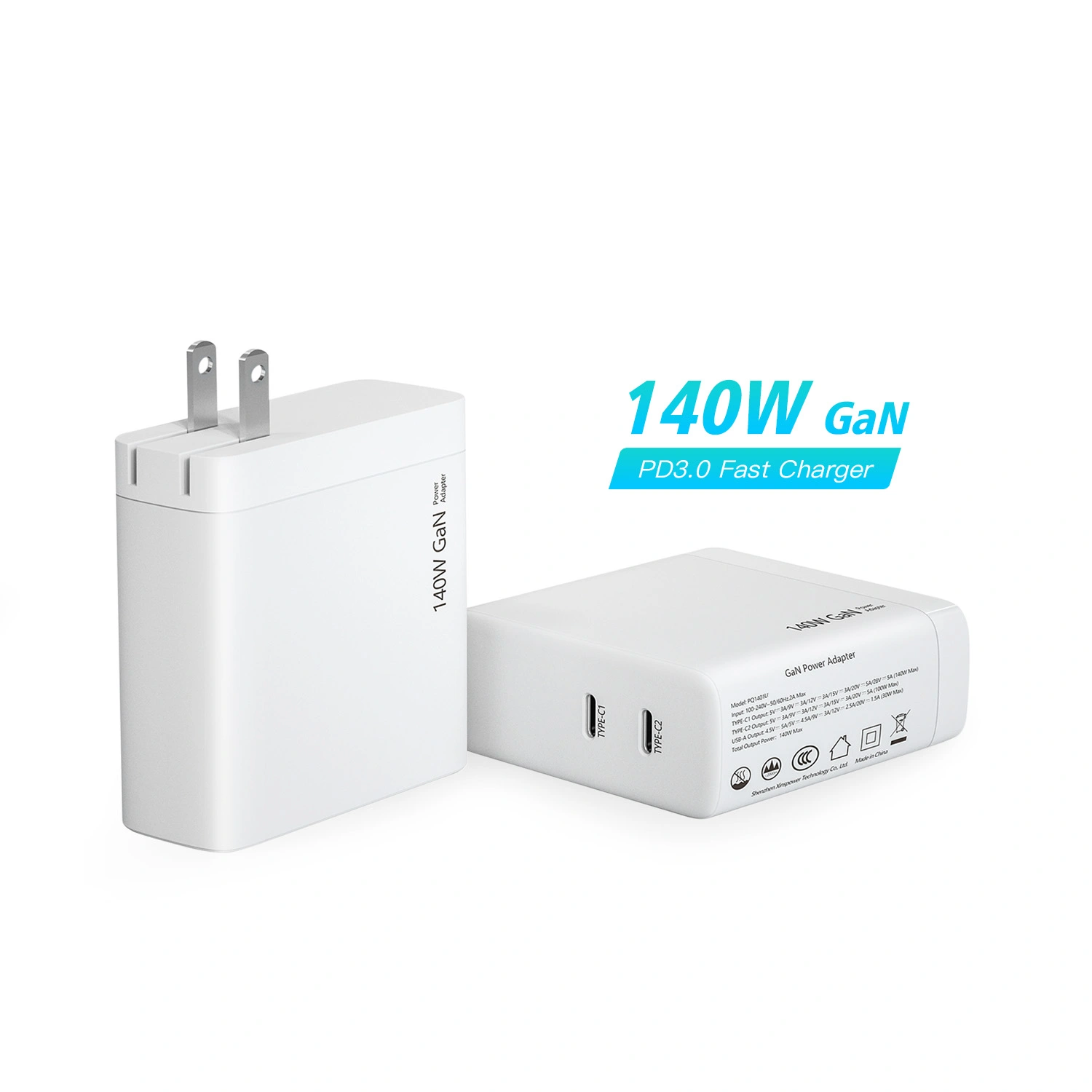 140 W Dual-USB-C-Port PD-Ladegerät US-Stecker faltbar