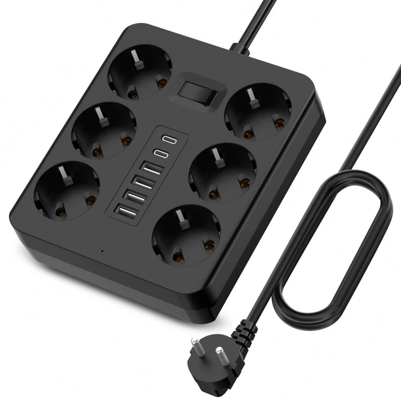 Steckdosenleiste mit 6 Steckdosen und EU-Stecker