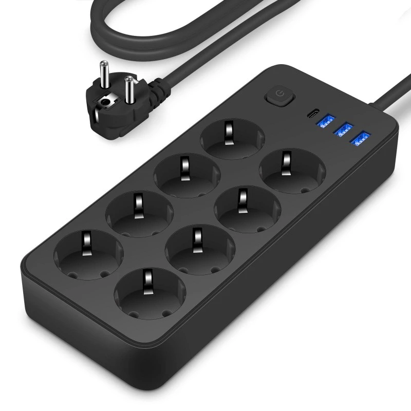 EU-Standard-Steckdosenleiste 8 AC mit 4 USB-Anschlüssen