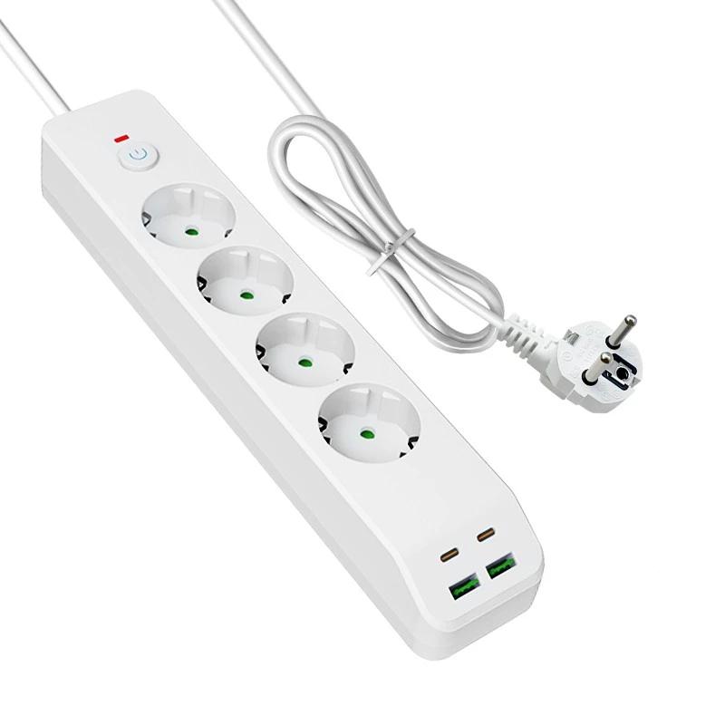 Schnelllade-EU-Steckdosenleiste mit 4 Wechselstrom- und 4 USB-Anschlüssen