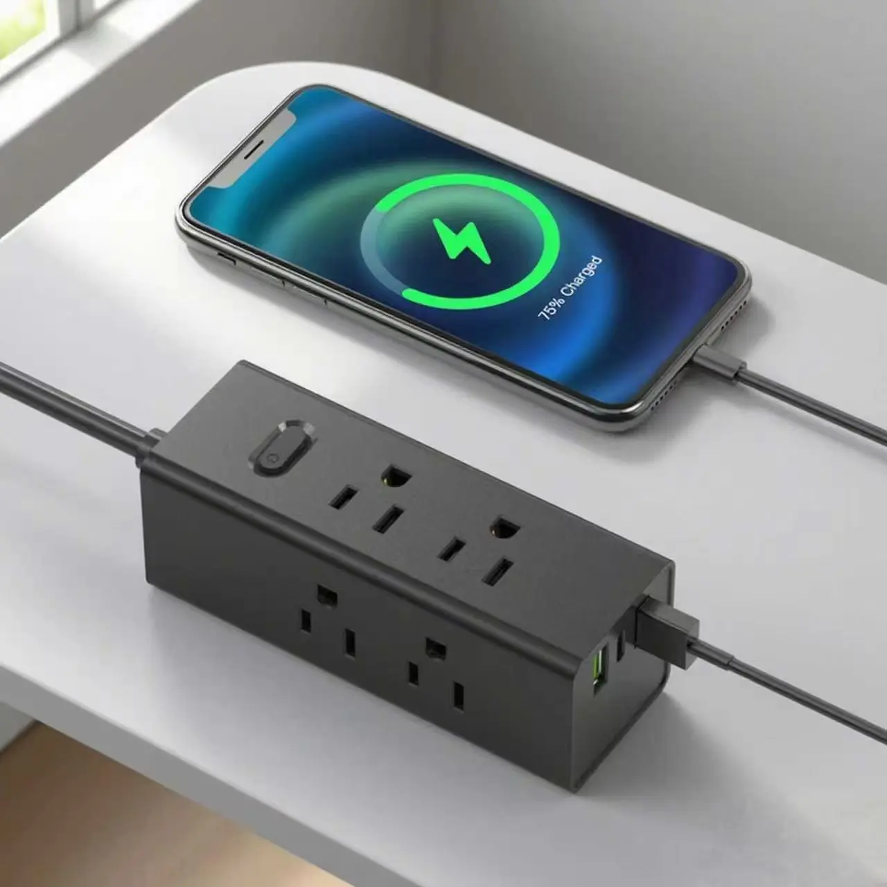 US-Steckdosenleiste mit USB-Flachstecker-Verlängerungskabel, Reise-Steckdosenleiste